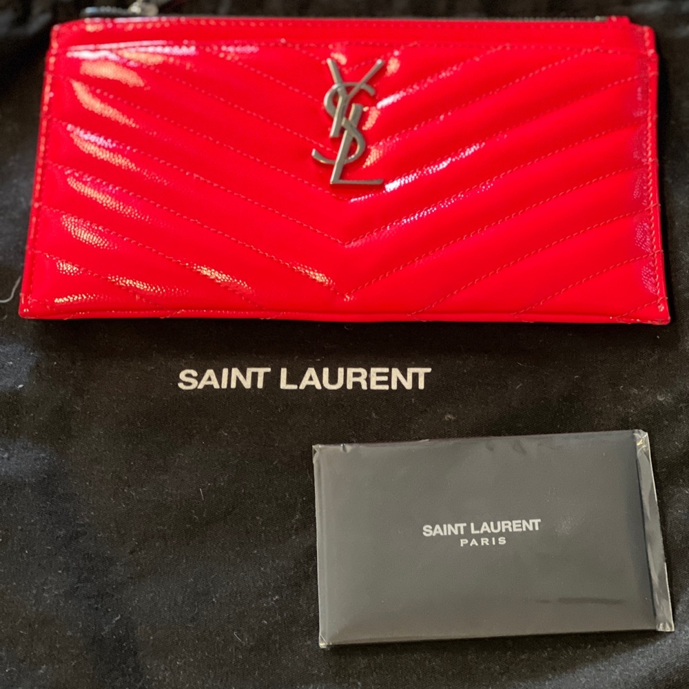 Ysl Neon Pink Monogram Leather Bill Pouch